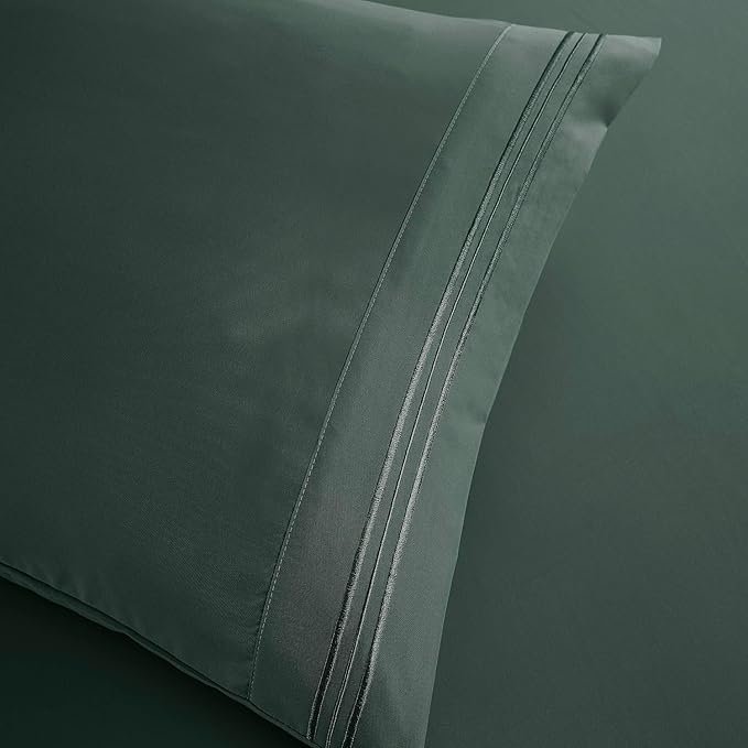 Clara Clark Bed Sheets, Premier 1800 Series Bed Sheet Set, Deep Pocket, Wrinkle, Fade, Stain Resistant, Luxury Soft Bedding Sheets & Pillowcases, Twin, Forest Green