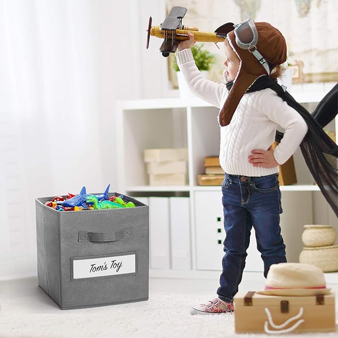 artsdi 11 Inch Storage Cube,Storage bin (Set of 10) Foldable Fabric Cube Storage Bins with 10 Labels Window Cards & a Pen,Baskets Containers for Shelves,Closet Organizers Box for Home & Office,Gray