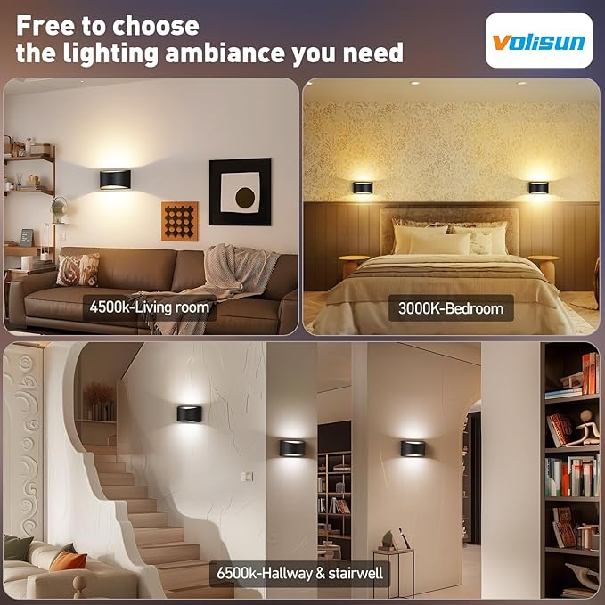 VOLISUN No Hardwired Wall Sconces, Modern Wall Sconces Battery Operated with Remote, 3000K-6500K Dimmable LED Wall Lamps, Wireless Wall Lights for Bedroom, Living Room, Hallway, Corridor(2 Pack)