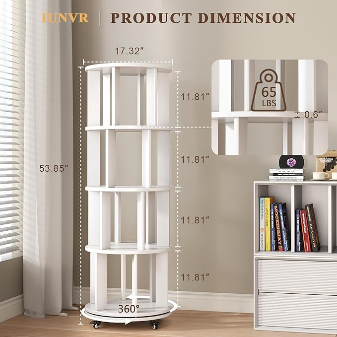 4-Tier Rotating Bookshelf, 360° Spinning Stackable Bookcase, Freestanding Bookshelf for Home Office Study Room Bedroom Living Room