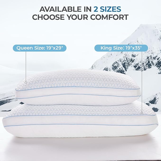 Sweetnight Cooling Pillows Queen Size Set of 2, Shredded Memory Foam Pillows 2 Pack for Hot Sleepers, Cold Bed Pillows for Sleeping, Washable with Removable Cover, Cool Night