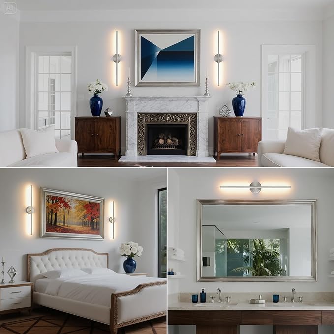 Battery Operated Wall Sconce Set of 2, Brushed Nickel 27.5" LED USB Rechargeable dimmable Wall Sconce with Remote Control, Rotate 350° for Living Room, Bedroom, Hallway and scones Lighting