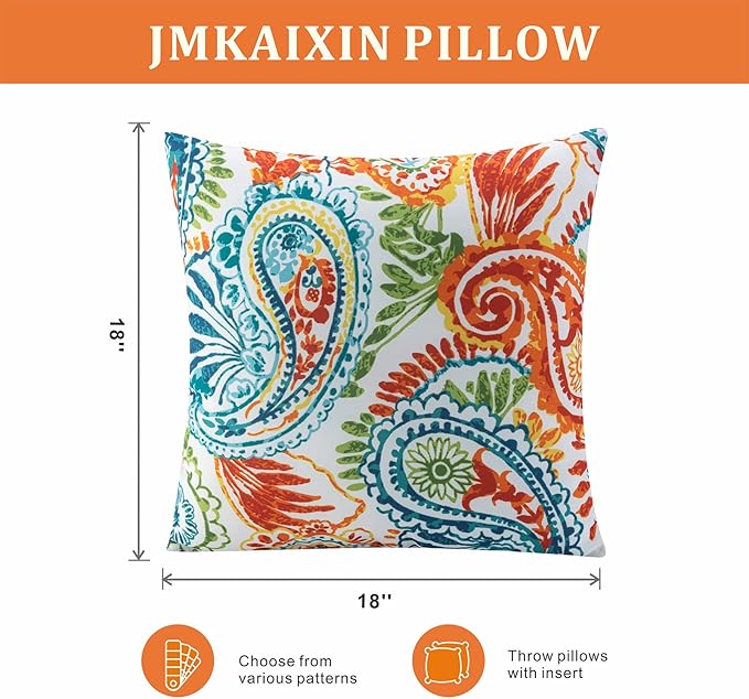 Outdoor Pillows Waterproof Set of 2 Decorative Throw Pillows with Inserts 18×18 Inch Outdoor Square Pillows for Patio Furniture(Paisley Print)