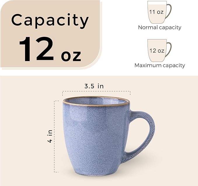 GBHOME Ceramic Coffee Mugs Set of 4, 12oz Stoneware Coffee Mugs Set For Dad Mom Women MEN, Light Weight Ceramic Coffee Cups for Latte/Tea/Beer/Hot Cocoa, Dishwasher & Microwave Safe