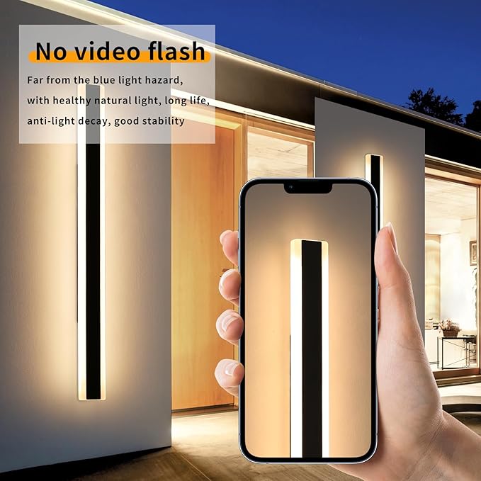Modern 57inch Outdoor Wall Light, 3000k/4500k/6000k 3 Color Change Black Exterior Light Fixtures Wall Mount, Ip65 Waterproof Modern Porch Lights, Long Linear Outside Lighting Hard-Wired Non-Dimmable