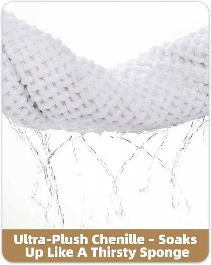 Color&Geometry Ultra Soft Chenille Bathroom Rugs Non Slip Rubber Backing, Machine Washable, Super Absorbent Floor Mat for Bathroom, Bathtub & Shower, Quick Dry White Bath Mat, Standard Sized,17"x29.5"