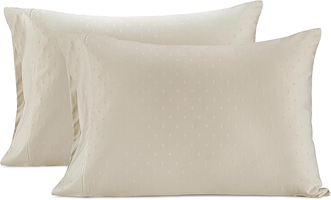 LANE LINEN Pillows Queen Size Set of 2, Soft 100% Egyptian Cotton, Cool & Smooth Pillow Cases - Swiss Dot - Ivory