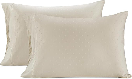 LANE LINEN Pillows Queen Size Set of 2, Soft 100% Egyptian Cotton, Cool & Smooth Pillow Cases - Swiss Dot - Ivory