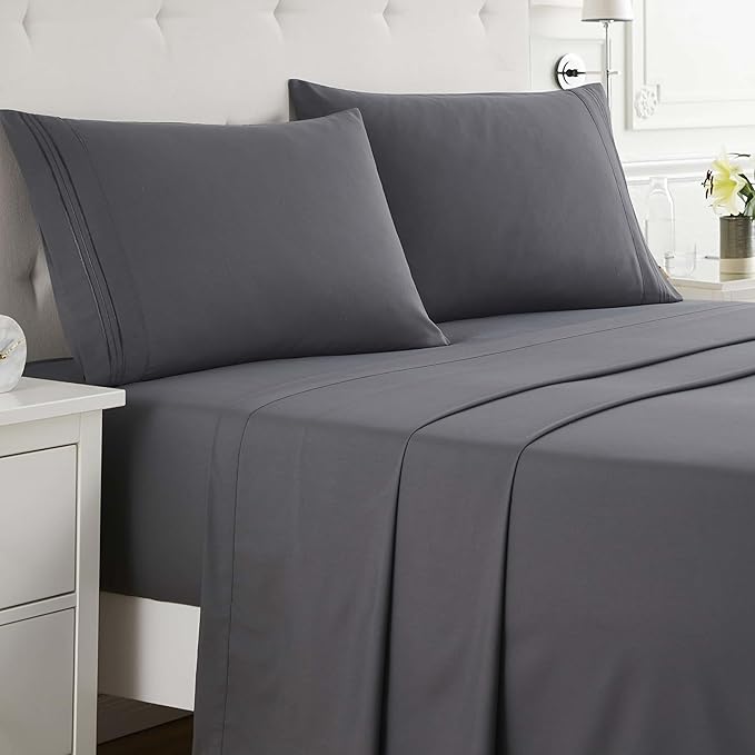 Clara Clark Full XL Bed Sheet Set - Wrinkle, Fade, Stain Resistant, Deep Pocket Sheets - Luxury Soft Bedding Sheets & Pillowcases, Full XL Charcoal Gray