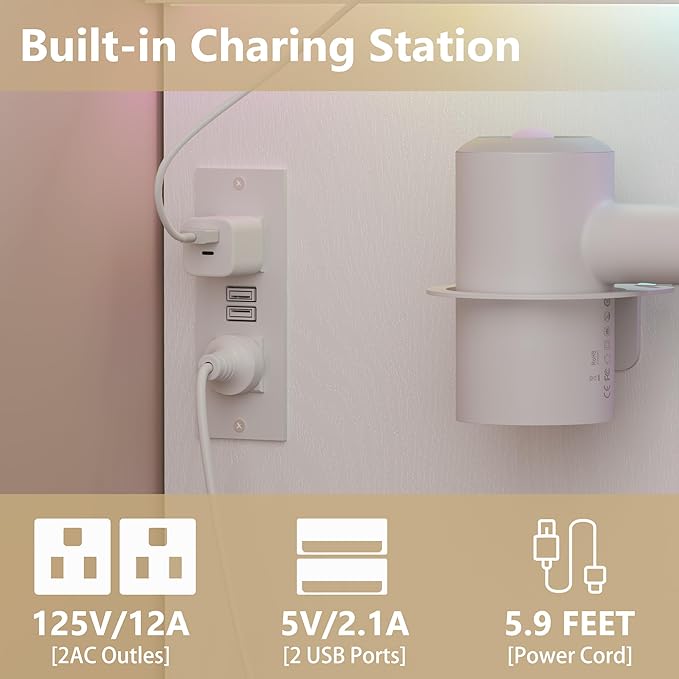 Vanity Mirror With Lights Desk And Chair, Small Makeup Vanity Set with Charging Station, Dressing Table with 2 Large Drawers, RGB Ambient Light, 3 Lighting Modes & Adjustable Brightness, White