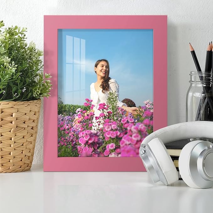 Renditions Gallery 6x8 inch Picture Frame High-end Modern Style, Made of Solid Wood and High Definition Glass Ready for Wall and Tabletop Photo Display, Hot Pink Frame