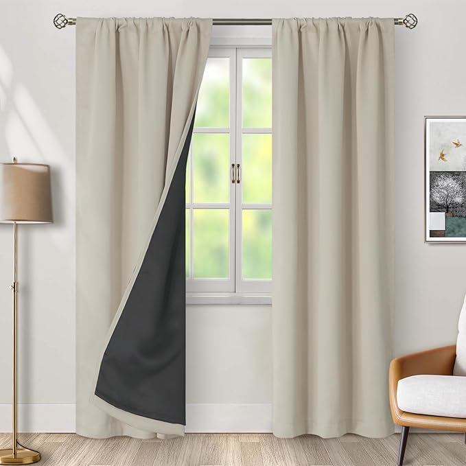 BGment Cashmere Blackout Curtains for Bedroom, 100% Black Out Living Room 84 inch Panels with Thermal Liner, Rod Pocket and Back Tab Double Layer Room Darkening Drapes, 2 Panels,Each 38 x 84 Inch