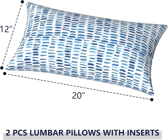 Outdoor Lumbar Pillows 12x20 inch, Rectangle Throw Pillows with Inserts, Decorative Lumbar Cushions for Patio Furniture Garden Couch Home Sofa Office Chair, Pack of 2, Pebble Blue