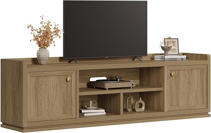 SICOTAS TV Stand Entertainment Center - 67" TV Console for Living Room Modern TV Stand for Bedroom, Media Console with Shelf and Cabinet, Entertainment Stand for TVs up to 65 75 Inch(Brown Oak)