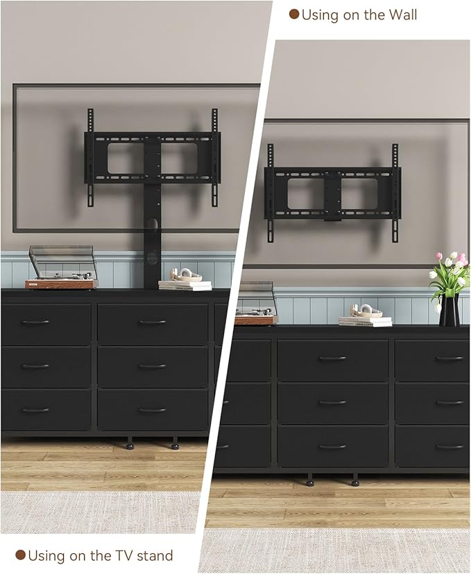 TV Stand with Mount for 32/55/65/75/85 inch TVs, Entertainment Center with 9 Fabric Drawers Dresser Storage, Height Adjustable Media Console