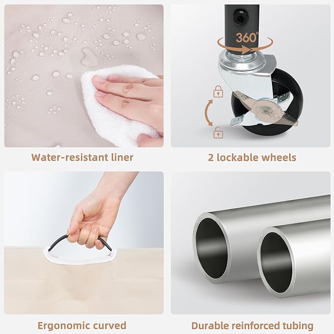 STORAGE MANIAC 3 Section Laundry Sorter, 35.9 Gal (136 L) Laundry Hamper Cart with Heavy Duty Rolling Lockable Wheels and Removable Bags, Clothes Organizer Basket Clothes Separator Hamper, Beige