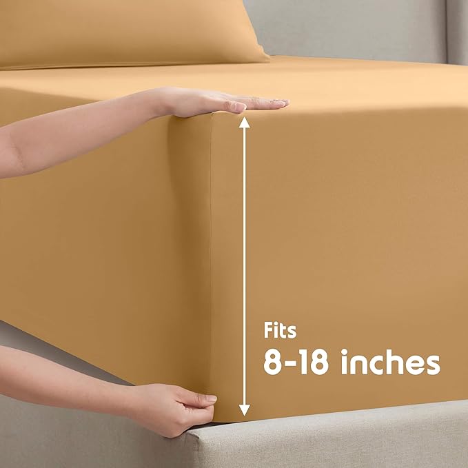 Nestl Short Queen Sheet Set - 1800 Ultra-Soft Microfiber - Double Brushed - Deep Pockets - Easy Fit - 4 Piece Set - Bed Sheets (Short Queen, Camel Gold)