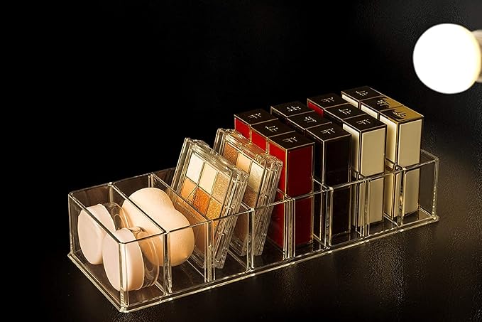 2 Pack Detachable Makeup Organizer, 8 Compartments Acrylic Cosmetic Storage Jewelry Display Boxes, Clear Drawer Organizers Case for Dresser Vanity Bathroom Kitchen