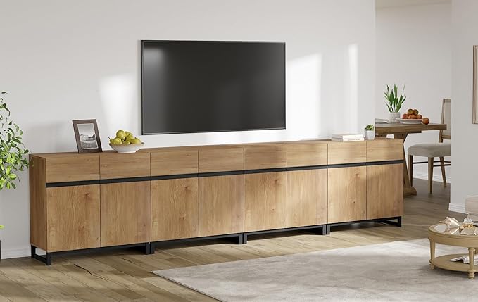 WAMPAT Modern TV Stand for TVs up to 120 inch, 4 in 1 Wood Entertainment Center TV Console Table with Adjustable Shelves and Metal Base for Living Room,Bedroom,Oak