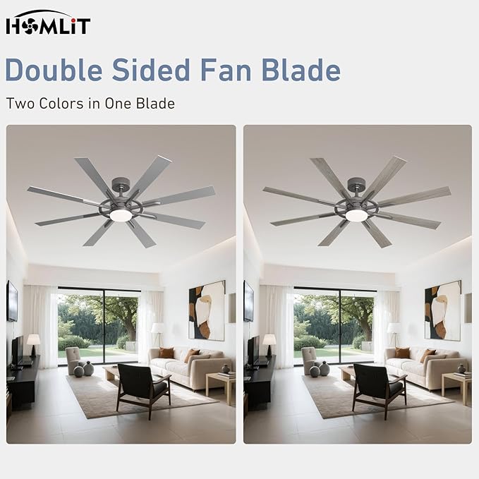 60 Inch Smart Ceiling Fan, Silver Indoor/Outdoor Ceiling Fans with Lights and Remote, Compatible with Alexa/Google/App, 3CCT Dimmable 6 Speeds Timing for Living Room Bedroom Patio
