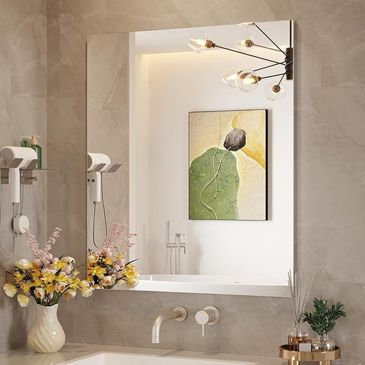 Frameless Mirror, 30"x36" Bathroom Mirrors for Over Sink, Large Tempered Glass Square Vanity Mirror, Wall Mirror for Living Room, Bedroom, Entryway, Gym, Yoga
