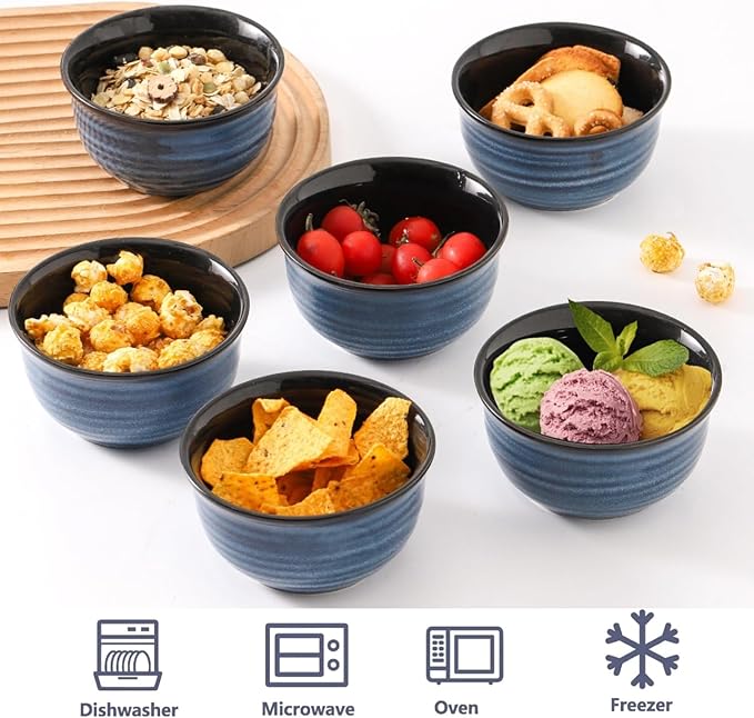 MEKY 20oz Soup Bowls, Stackable and Durable Ceramic Bowls for Kitchen, Elegant Perfect for Pasta, Cereal,Oatmeal, Rice, and Ice Cream, Microwave & Dishwasher Safe,Set of 6, Blue