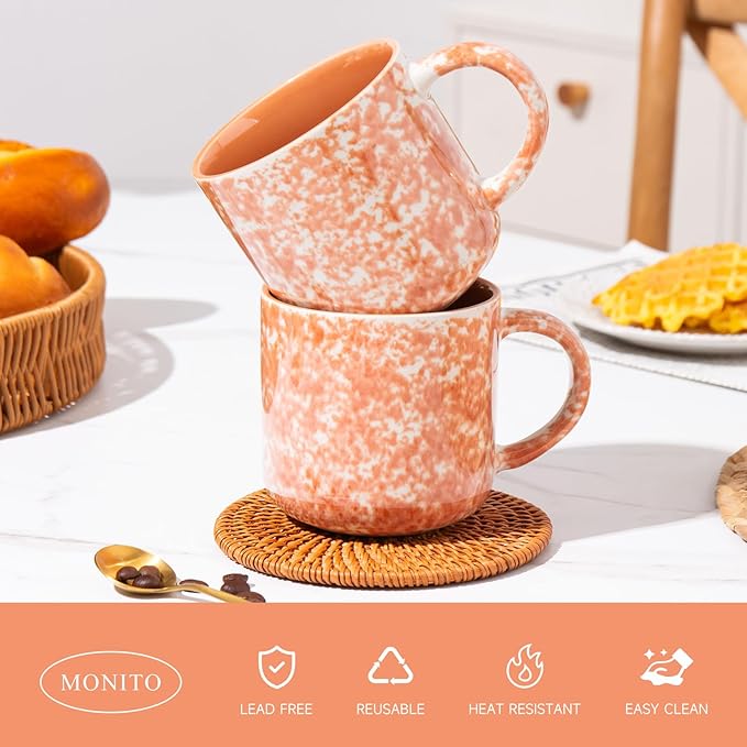MONITO 12 OZ Coffee Mugs Set of 4, Ceramic Coffee Mugs,Modern Coffee Mugs Set with handle for Tea/Latte/Cappuccino/Milk/Cocoa. (Orange, 4 Count（Pack of 1)