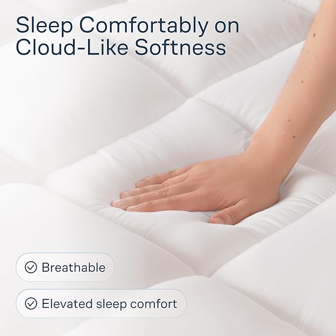 Cloud-Like King Mattress Topper - 100% Cotton Top Mattress Pad for Back Pain Relief - Breathable & Naturally Cooling for Hot Sleepers