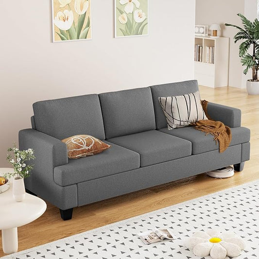 Furnimart 85 inch Grey 3 Seater Couches, Modern Cozy Deep Seat Sofa, Comfy Fluffy Couch for Living Room, Small Couches for Small Space, with Removable Sofa Cover, Dark Grey