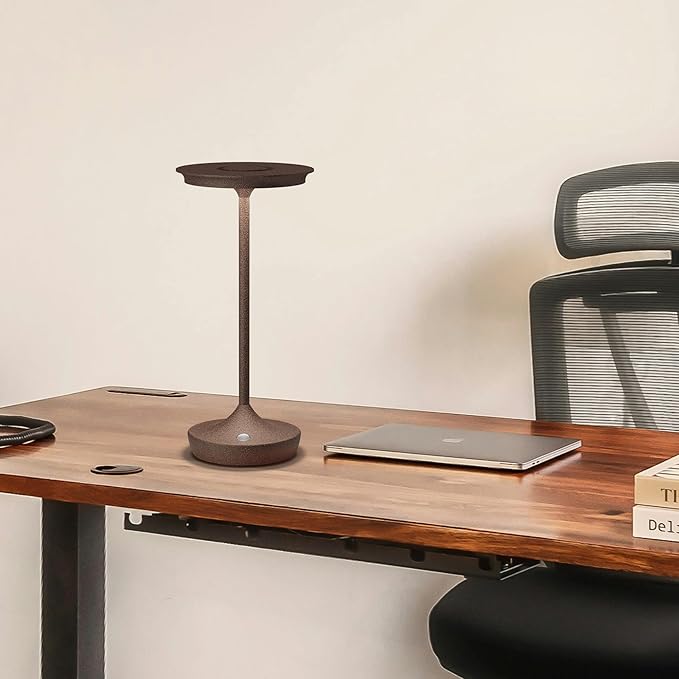 YHT Cordless Rechargeable Table Lamps, Portable 6000mAh Battery Desk Lamp Waterproof 3 Color Stepless Dimming LED Table Light with Memory Function for Outdoor/Dinning/Patio/Restaurant (Rust 1Pack)