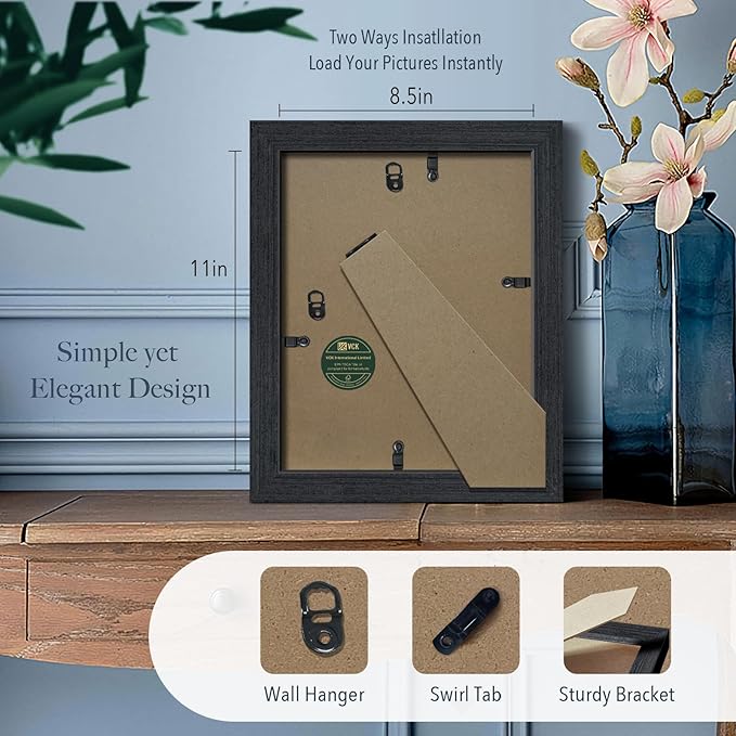 VCK 8.5x11 Black Oak Picture Frames 3 Pack, High-End Wood Wide Border Poster Frame,Tabletop & Wall Hanging, Multi-Directional Display Family Photos, Office Prints, Studio/Gallery/Home Artwork