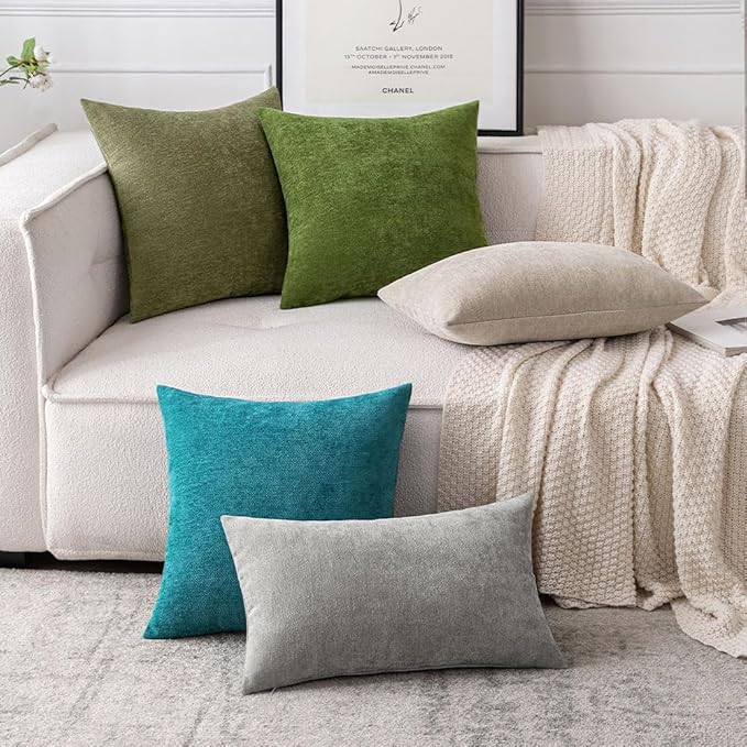 MIULEE Pack of 2 Teal Blue Decorative Pillow Covers 18x18 Inch Soft Chenille Couch Spring Throw Pillows Farmhouse Cushion Covers for Home Decor Sofa Bedroom Living Room