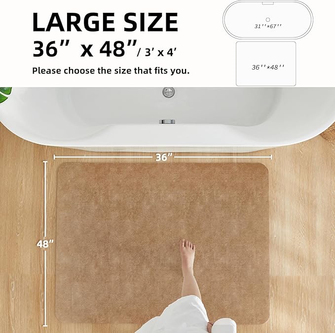 Bathroom Mat Quick Dry, Bathroom Rugs Non Slip Washable Thin Absorbent Bath Mat Fits Under Door Bathroom Floor Mat Perfect for Bath, Shower, or Sink 36"x48" Camel