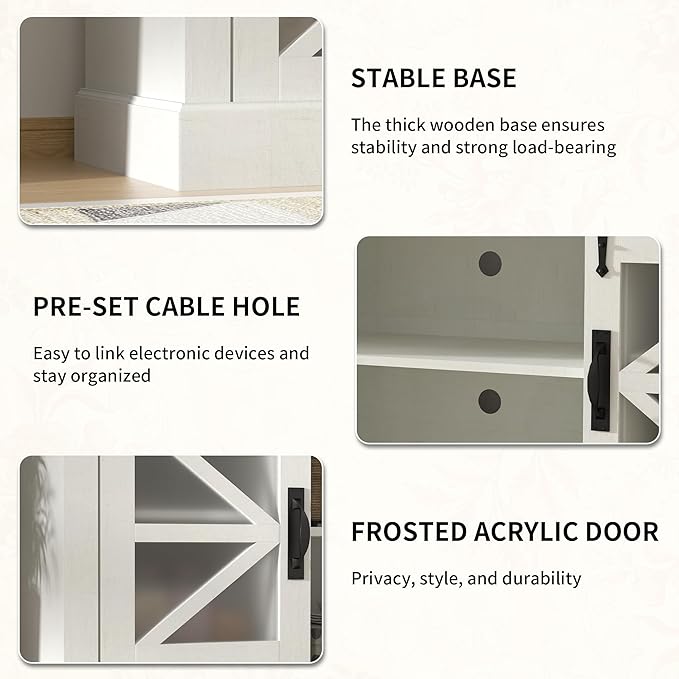 Farmhouse TV Stand,60-Inch TV Entertainment Center with Storage,Sliding Barn Doors and Adjustable Shelves,Suitable for TVs 24-70 Inches,for Living Room,Bedroom and Office