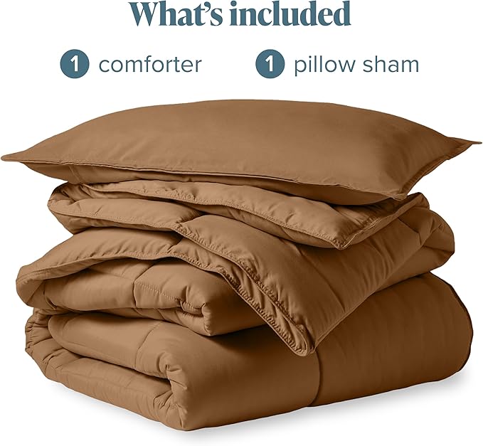 Bare Home Comforter Set - Twin/Twin Extra Long Size - Ultra-Soft - Goose Down Alternative - Premium 1800 Series - All Season Warmth (Twin/Twin XL, Caramel)