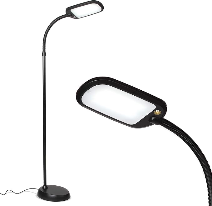 Brightech Litespan Slim LED Floor Reading Lamp - Tall with Adjustable Gooseneck, Dimmable for Living Rooms, Offices & Bedrooms - Black