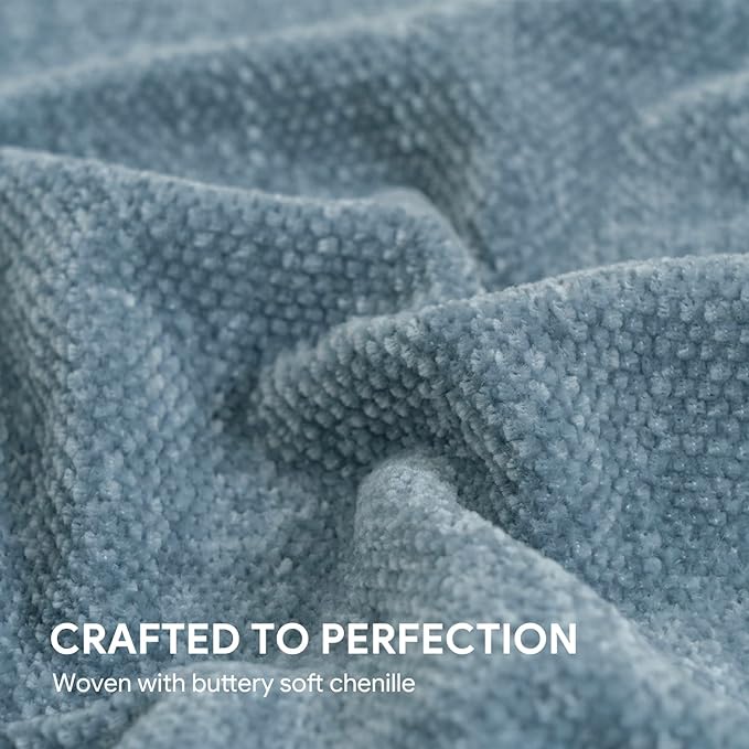 RECYCO Throw Blanket Soft Cozy Chenille Throw Blanket with Fringe Tassel for Couch Sofa Chair Bed Living Room Gift (Dusty Blue, 50'' x 60'')