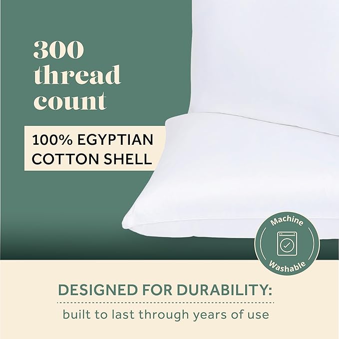 ComfyDown 50/50 Down Feather Blend ComfyDream Bed Pillow for Sleeping, Egyptian Cotton Cover, Made in USA, Queen Size (Queen)