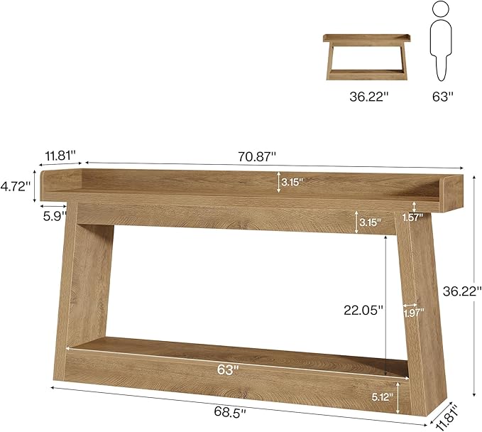 Tribesigns Extra Long Console Table, 70.9-Inch Entryway Table with Storage, Narrow Sofa Table Behind Couch, Wooden Accent Table for Hallway, Living Room, Entrance, Foyer, Rustic Brown