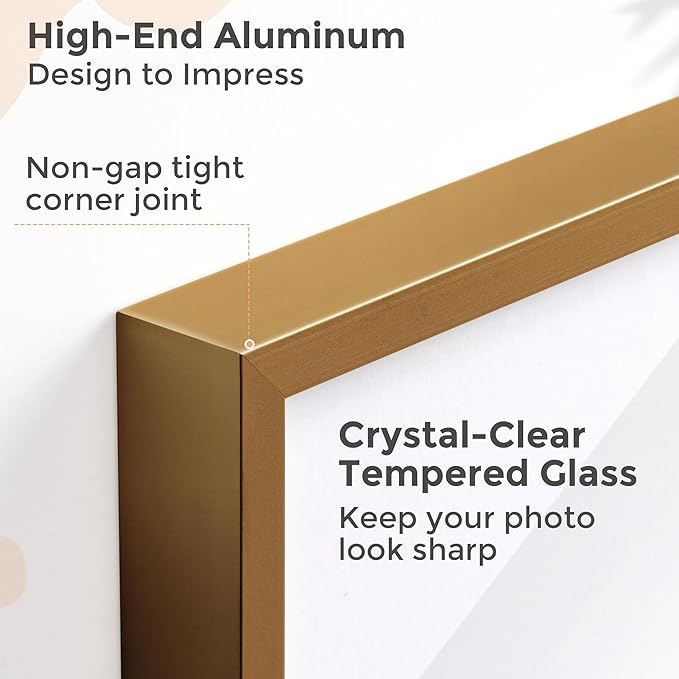 12x18 Metal Picture Frame for Wall With Mat for 8.5x11, 12''x18'' Aluminum Photo Frames With Tempered Glass for Home Decor, Minimalist Modern Poster Frame Horizontal And Vertical Formats, Bronze