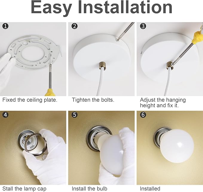 Vintage Industrial Pendant Light 9.84" Farmhous Dome Pendant Light White and Gold Finish Lighting lamp line Length 78.74" Kitchen Island, Bedroom, Corridor