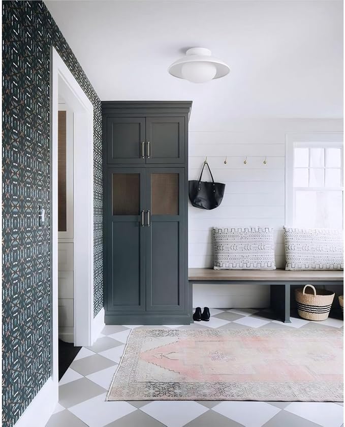 Soft White Semi Flush Mount Ceiling Light Fixture, Bowl Lampshade Style Vintage Close to Ceiling Light Fixture, Modern Indoor Flush Mount Light for Bedroom, Entryway, Corridor, Room Decor Lamp