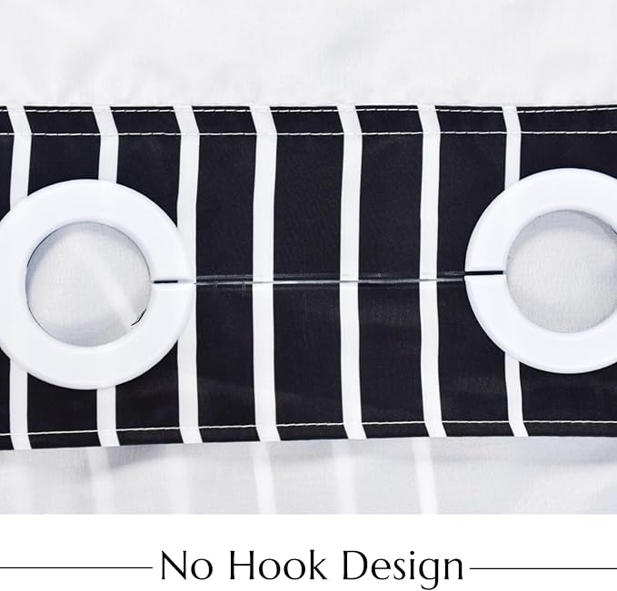 No Hook Shower Curtain with Snap in Liner, Black and White Mid Century Modern Arch Heavy Duty See Through Window Waterproof Machine Washable Bathroom Curtain 71" W x 74" L (Pack of 1)