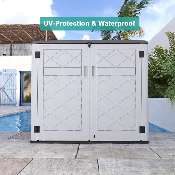 KINYING Horizontal Outdoor Storage Shed,47 Cu.ft Resin Outdoor Storage Cabinet Waterproof for Garden/Patio/Backyards