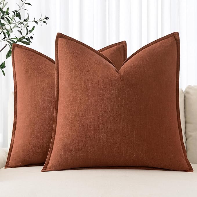 MIULEE Fall Decorative Linen Pillow Covers 20x20 Inch Rust Boho Farmhouse Neutral Couch Throw Pillows for Bed Pack of 2 Accent Modern Pillowcase Summer Sofa Livingroom Home Decor