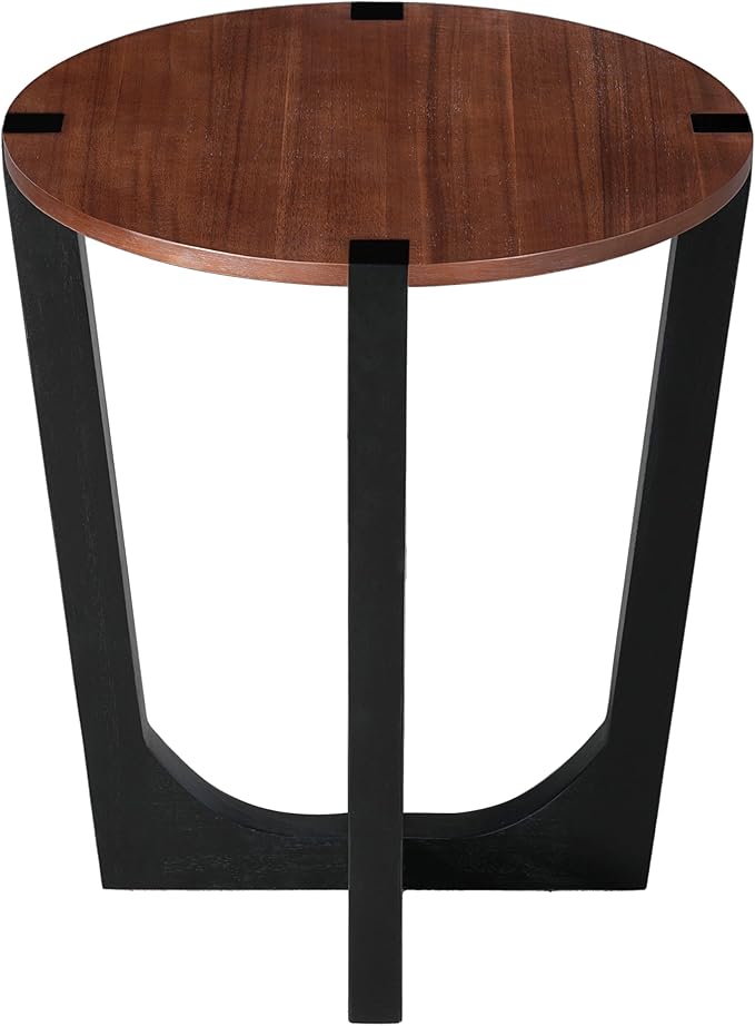 Acacia Wood Side Table,Modern Industrial Accent Tables with Wooden Frame,Round End Table for Living Room,Bedroom,Small Spaces or Patio,22.5" Brown+Black