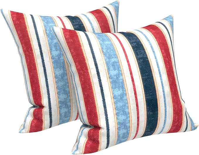 LVTXIII Outdoor Throw Pillow Covers 20 x 20 Inch, Covers ONLY Modern Cute Pattern Decorative Square Toss Pillow Case Pack of 2 for Home Patio Garden Sofa Bed Furniture, Stripe Red Blue