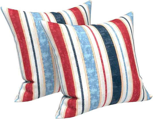 LVTXIII Outdoor Throw Pillows, Decorative Throw Pillows with Inserts, 16"x16" Square Pillows for Bed, Couch, Sofa and Patio Furniture, Set of 2, Stripe Red Blue