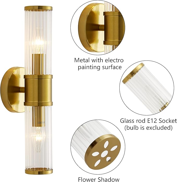 Wall Sconces Set of Two Gold Morden Wall Lamp for Bathroom Living Room Vanity Lights Fixture (Without Bulbs)