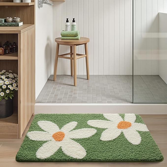 LUMI Bathroom Rug 16x24, Soft Absorbent Microfiber Bath Mats, Non-Slip Machine Wash Bath Mats for Bathroom, Shower and Bathtub Floor, Daisy